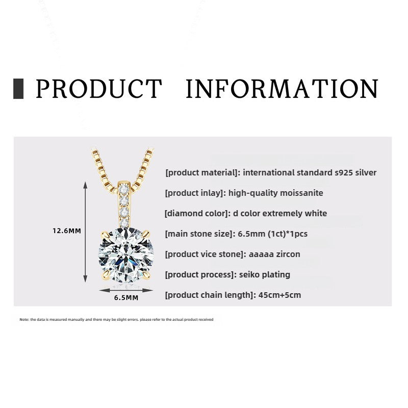 Women's D Color Moissanite  Pendant Necklace Jewelry: Classic Six-Claw 925 Silver Necklace for Wholesale