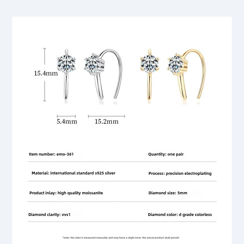 Fashion Design K-gold Jewelry for Women Elegant  U-shaped Stud Earrings Dazzling S925 Silver Inlaid Moissanite Earrings for Girls Birthday Gift.