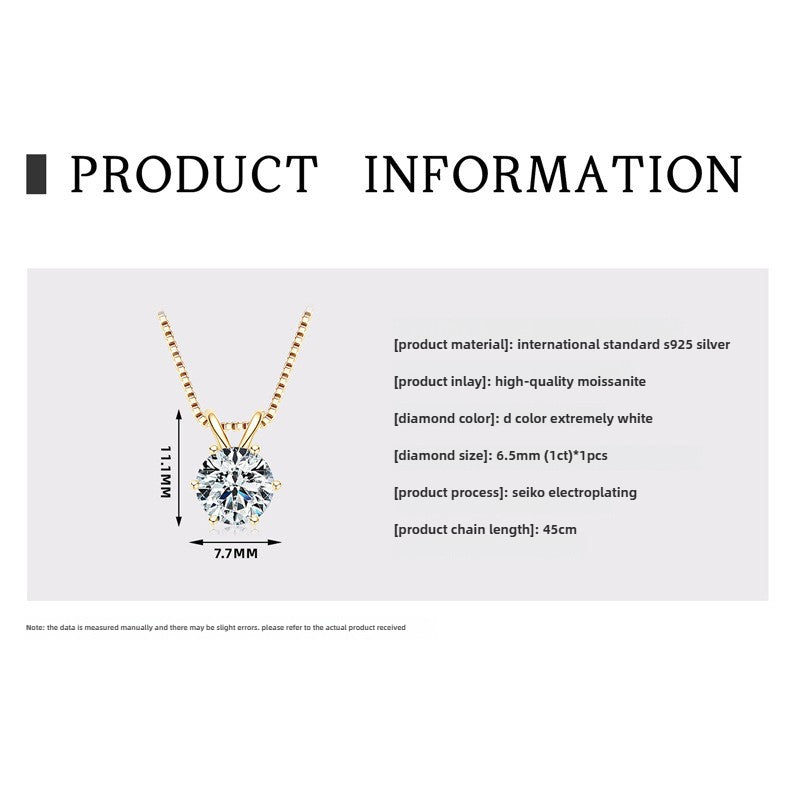 Fashion Ins Style Girls Silver Jewelry, Stylish Moissanite Pendant Necklace for Women with S925 Sterling Silver Gypsy Necklace.