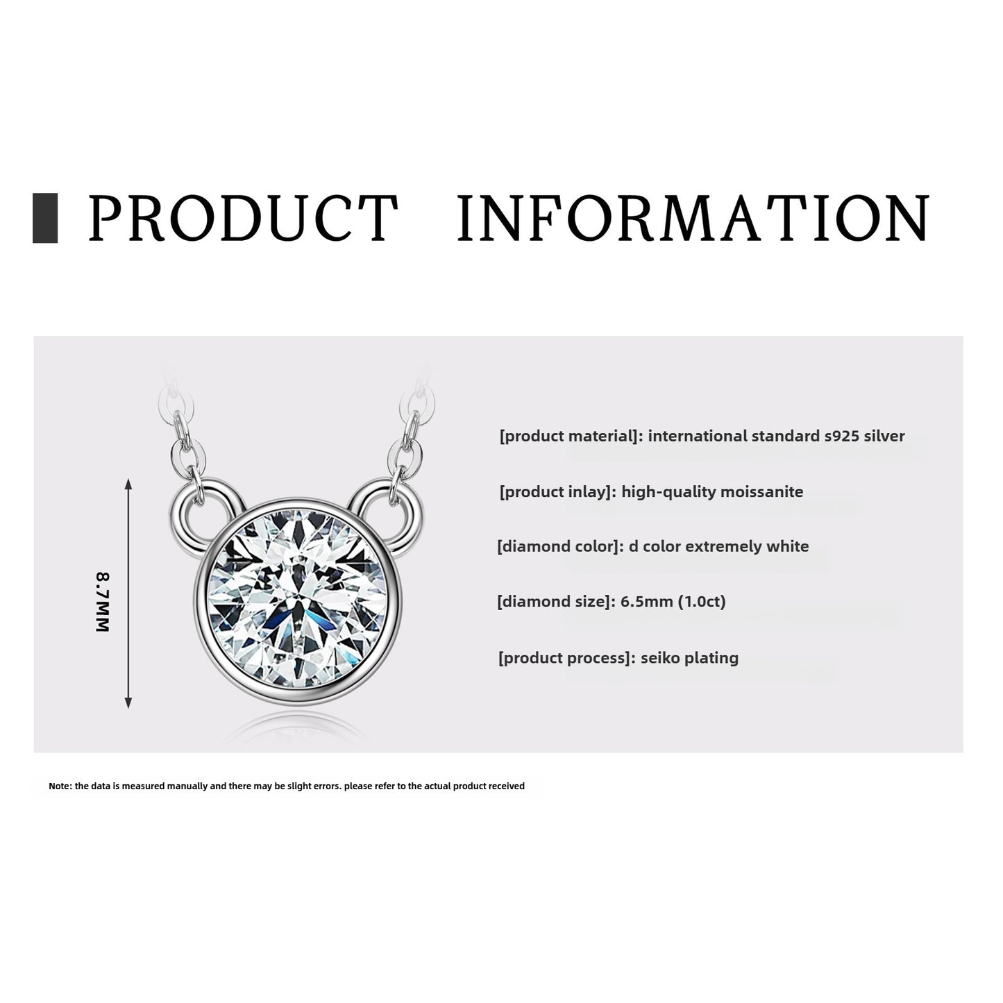 Women's D Color Moissanite  Pendant Necklace Jewelry: Classic Six-Claw 925 Silver Necklace for Wholesale