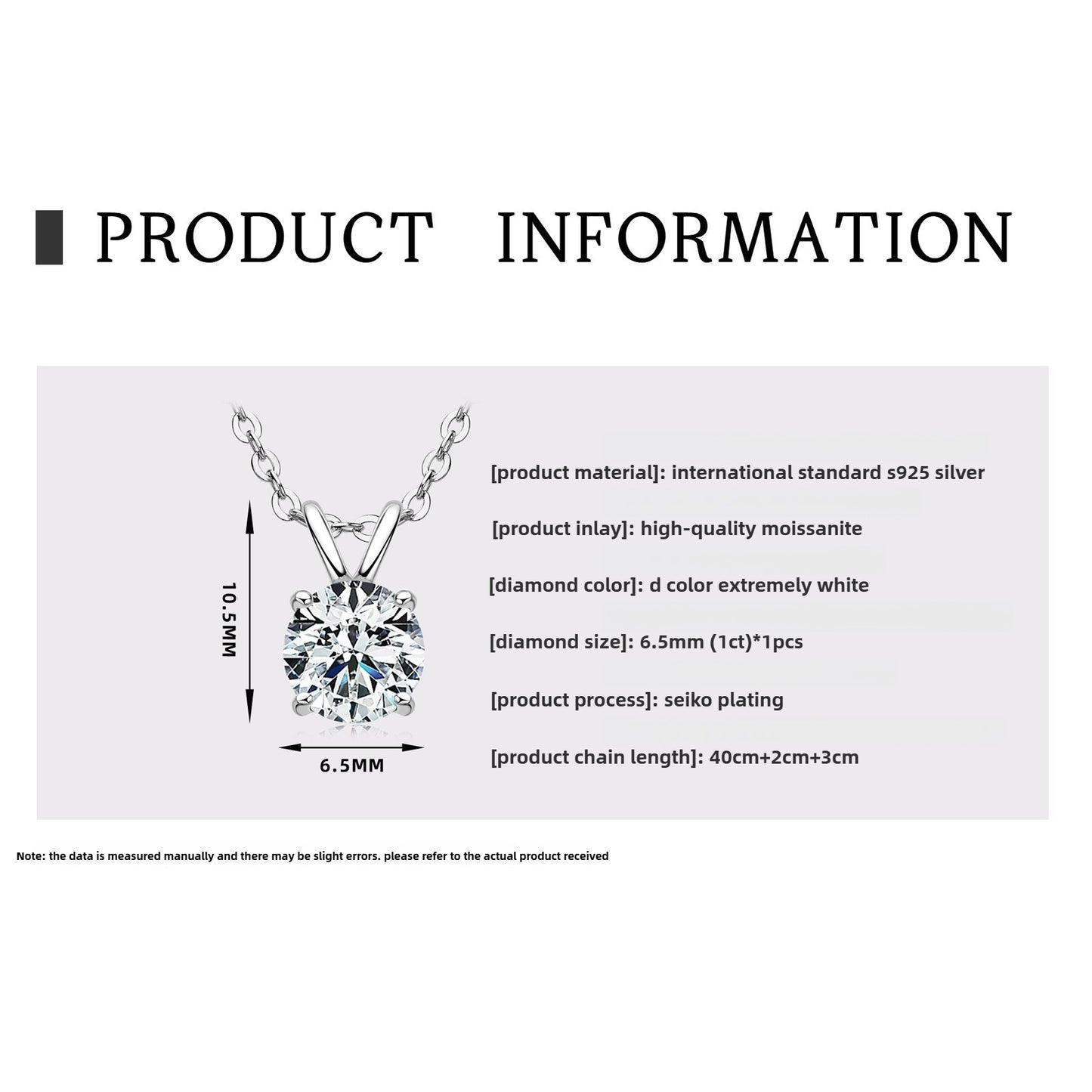 Women's D Color Moissanite  Pendant Necklace Jewelry: Classic Six-Claw 925 Silver Necklace for Wholesale