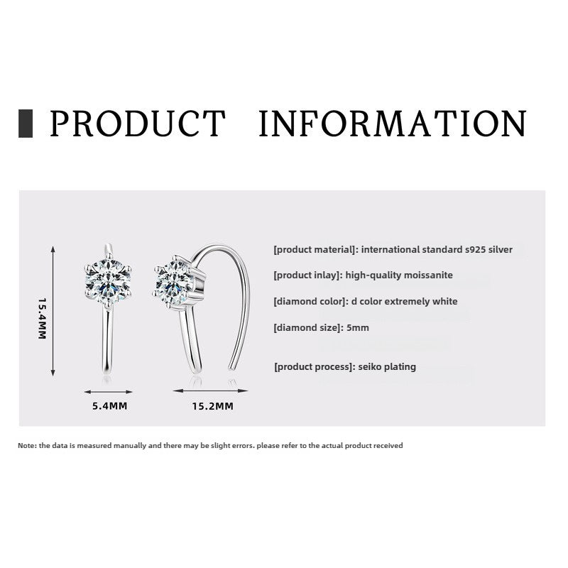 Fashion Girls Silver Jewelry, Simple Stylish Women's Silver Hoop Earrings with Four-Claw Set Moissanite Gems for Any Occasion.