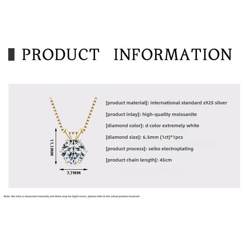 Women's D Color Moissanite  Pendant Necklace Jewelry: Classic Six-Claw 925 Silver Necklace for Wholesale