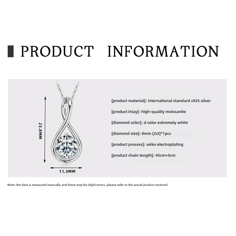 Stylish Ladies  Classic Silver Jewelry Elegant S925 Sterling Silver Necklace Chain Moissanite Pendant  Necklace for Women.