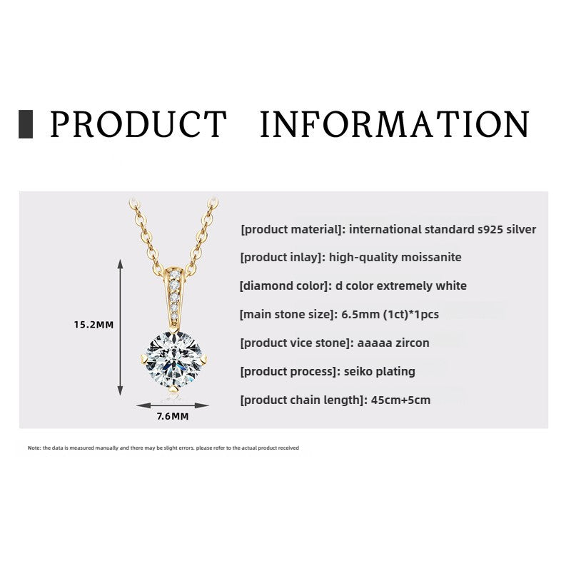 Women's D Color Moissanite  Pendant Necklace Jewelry: Classic Six-Claw 925 Silver Necklace for Wholesale