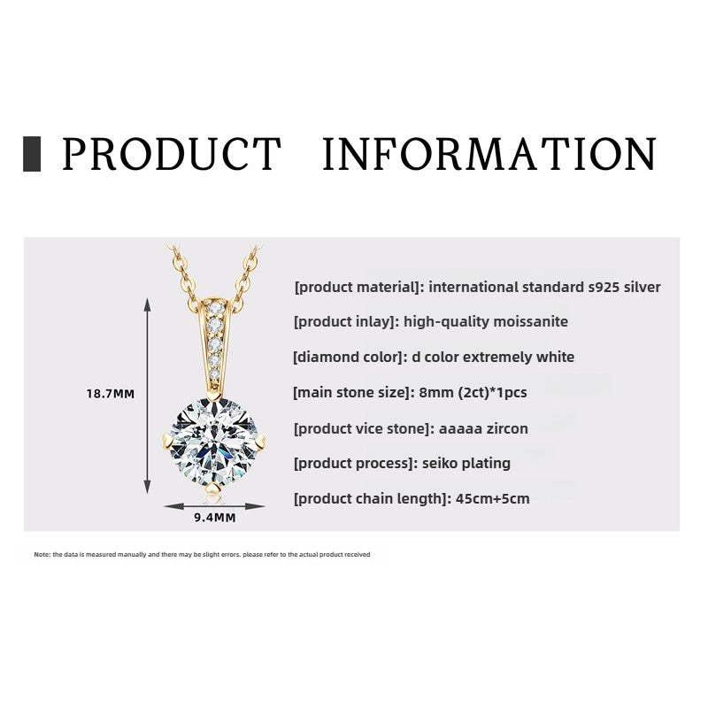 Women's D Color Moissanite  Pendant Necklace Jewelry: Classic Six-Claw 925 Silver Necklace for Wholesale