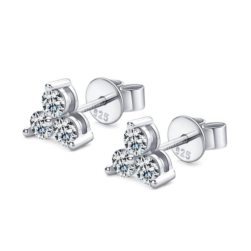 New Mozambican Diamond Earrings, Women's S925 Sterling Silver Clover Stud Earrings To Enhance Your Temperament Girl's Jewelry Gift.