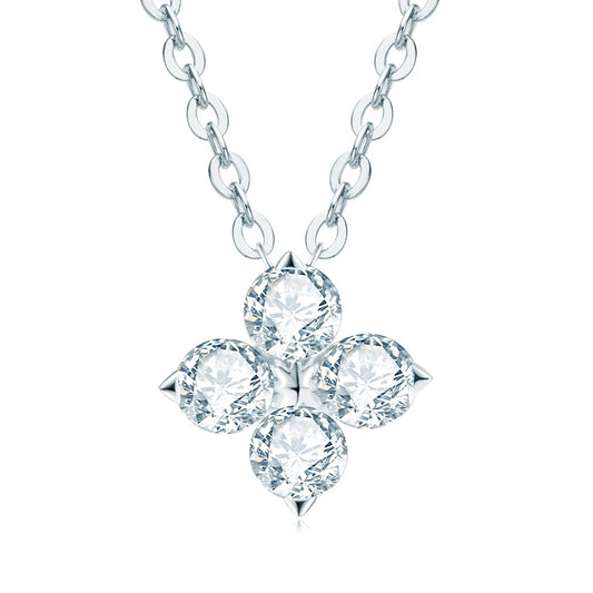 Fashion Ladies Jewelry: Four Leaf Clover Moissanite Pendant Necklace in S925 Silver Plated with K18 Gold for Girls.