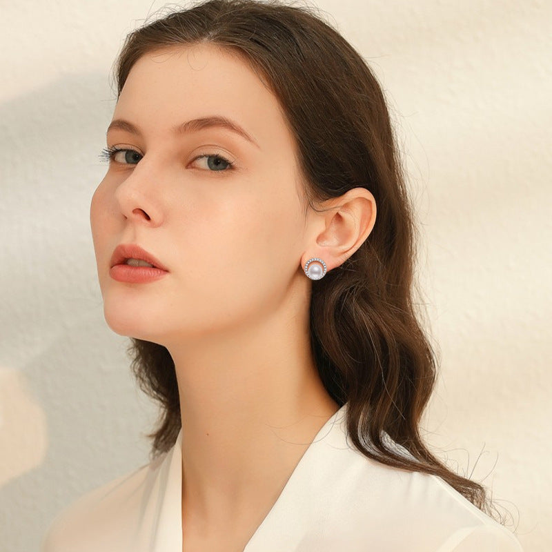 Women's Light Luxury Jewelry: Unique Stylish Pearl Sterling Silver Circle Earrings Girl Holiday Gift.