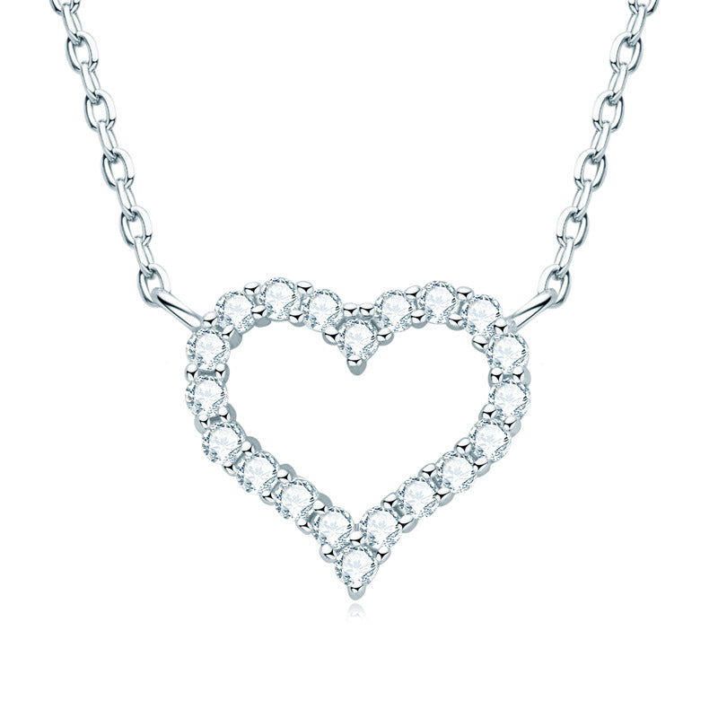 New Arrival! 925 Sterling Silver Moissanite Necklace with Hollow Love Pendant for Girls