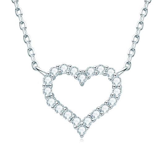 New Arrival! 925 Sterling Silver Moissanite Necklace with Hollow Love Pendant for Girls