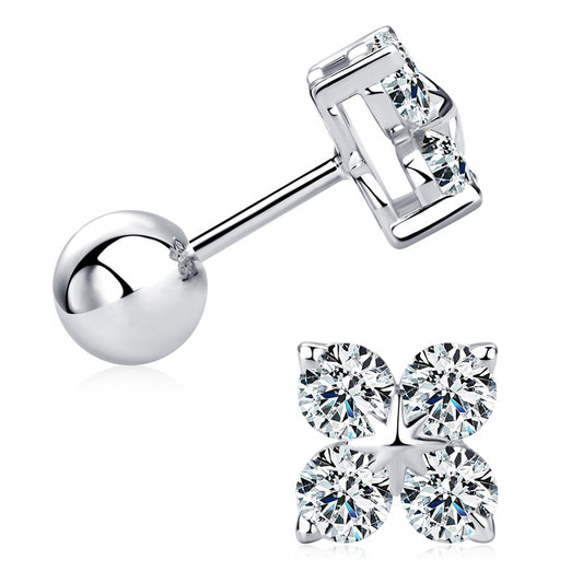 New Girls Silver Jewelry Classic S925 Silver Clover Earrings for Fashion Ladies with Moissanite, Best Gift for Her.