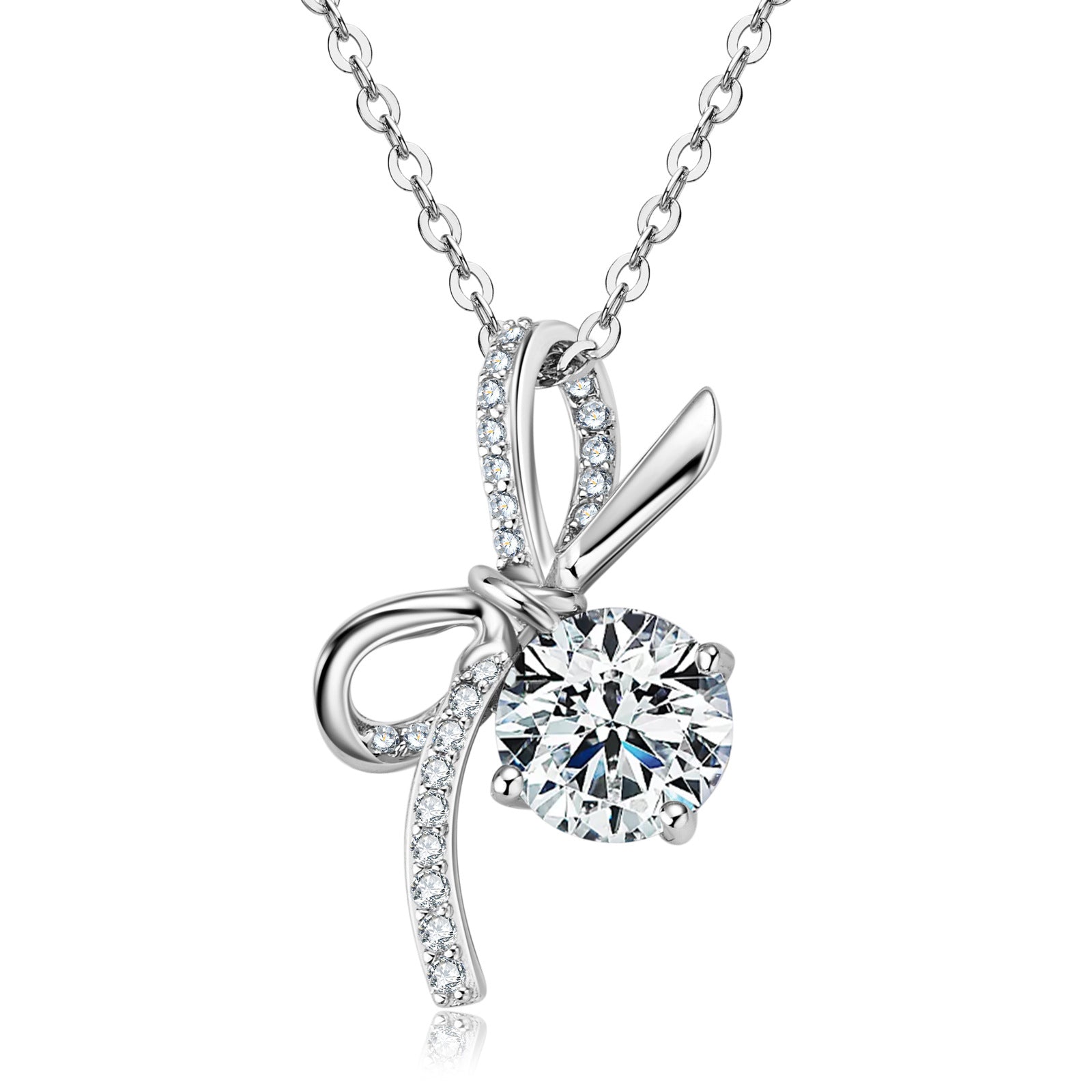 Fashion S925 Sterling Silver Bow Necklace with Moissanite Pendant, A Delicate Light Luxury Jewelry for Girls.