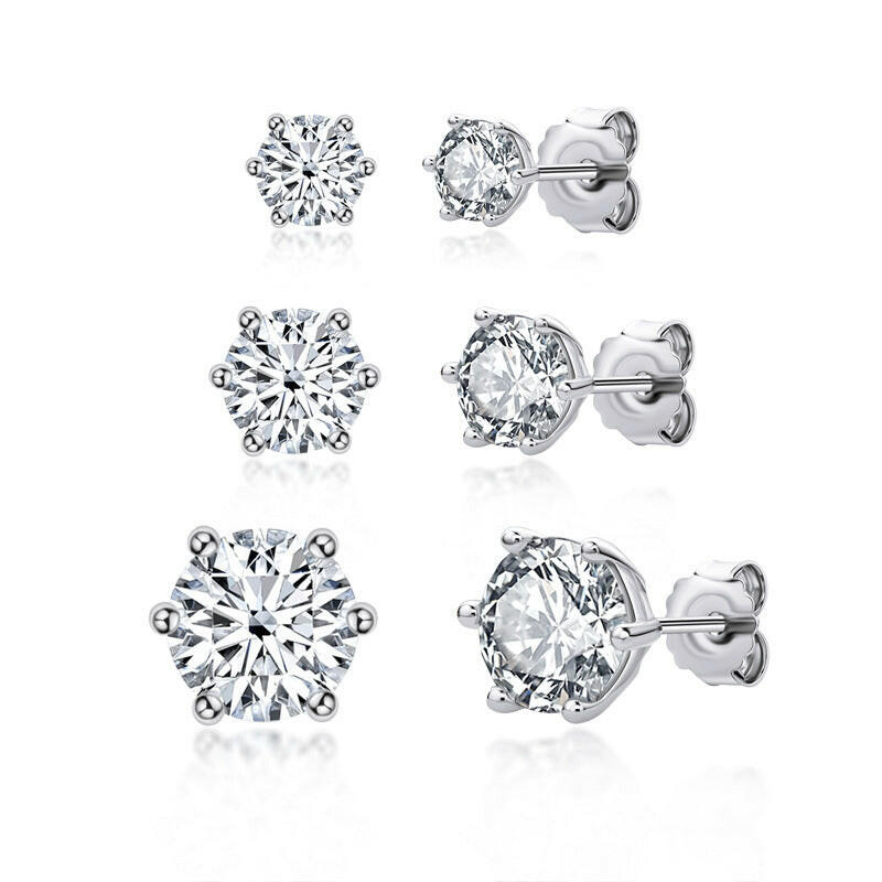 Classic Ladies Jewelry, Six-Claw Moissanite Stud Earrings Design S925 Sterling Silver  Ear Jewelry Earrings for Girls.