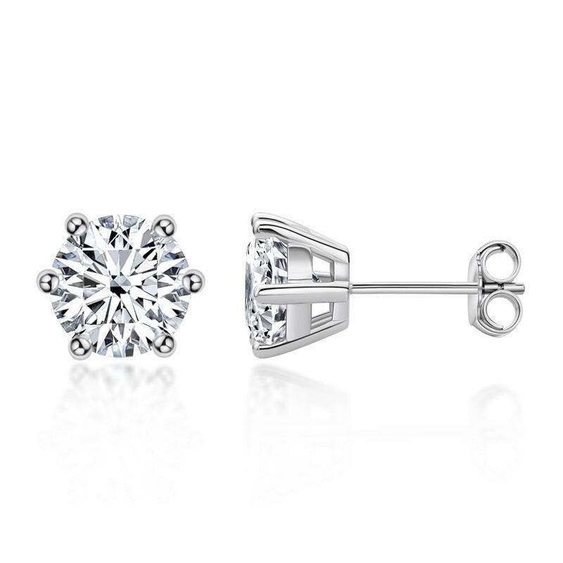 Classic Ladies Jewelry, Six-Claw Moissanite Stud Earrings Design S925 Sterling Silver  Ear Jewelry Earrings for Girls.