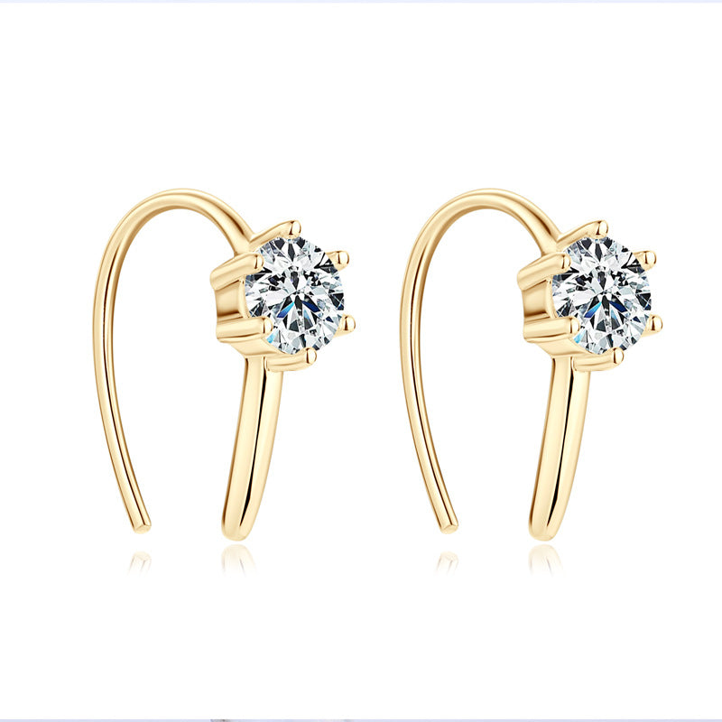 Fashion Design K-gold Jewelry for Women Elegant  U-shaped Stud Earrings Dazzling S925 Silver Inlaid Moissanite Earrings for Girls Birthday Gift.