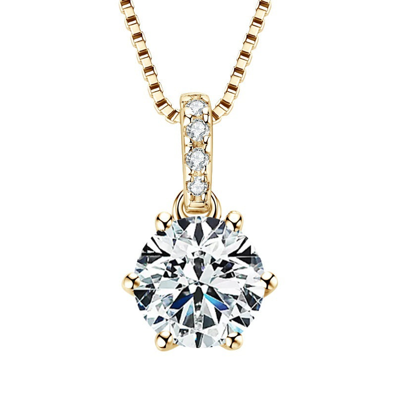 Women's D Color Moissanite  Pendant Necklace Jewelry: Classic Six-Claw 925 Silver Necklace for Wholesale