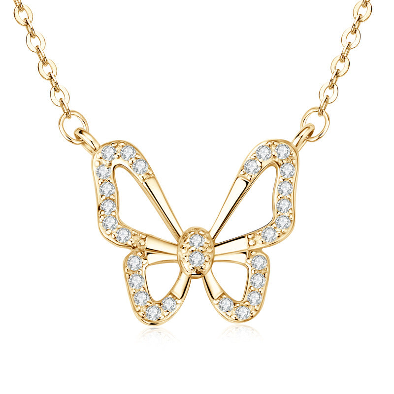 Elegant Butterfly Necklace for Girls, Valentine's Day Gift in S925 Sterling Silver Plated 18K Gold Fashion Ladies Jewelry.