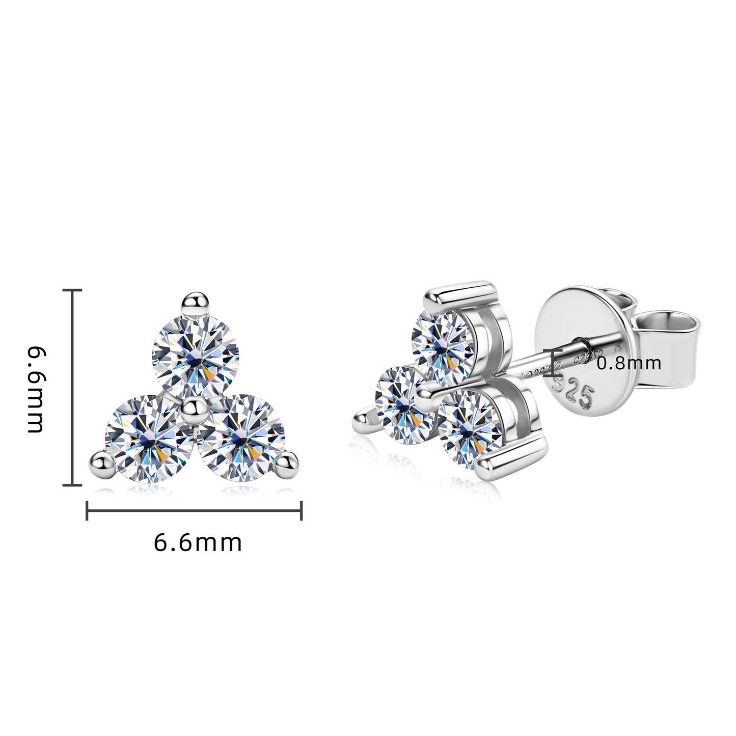 New Mozambican Diamond Earrings, Women's S925 Sterling Silver Clover Stud Earrings To Enhance Your Temperament Girl's Jewelry Gift.