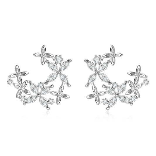 Fashion Girls Silver Jewelry, Stunning Moissanite Earrings with Unique Four-leaf Clover Design for Women.