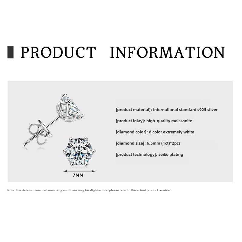 Stunning Fashion Women's Jewelry - Six-Claw Moissanite Earrings in S925 Sterling Silver, Perfect Birthday Gift for Girls.