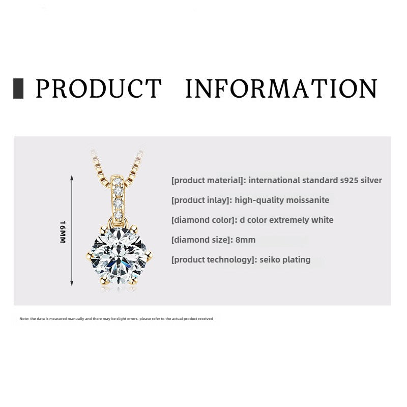 Women's D Color Moissanite  Pendant Necklace Jewelry: Classic Six-Claw 925 Silver Necklace for Wholesale