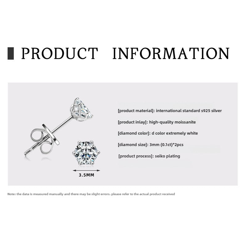 Stunning Fashion Women's Jewelry - Six-Claw Moissanite Earrings in S925 Sterling Silver, Perfect Birthday Gift for Girls.