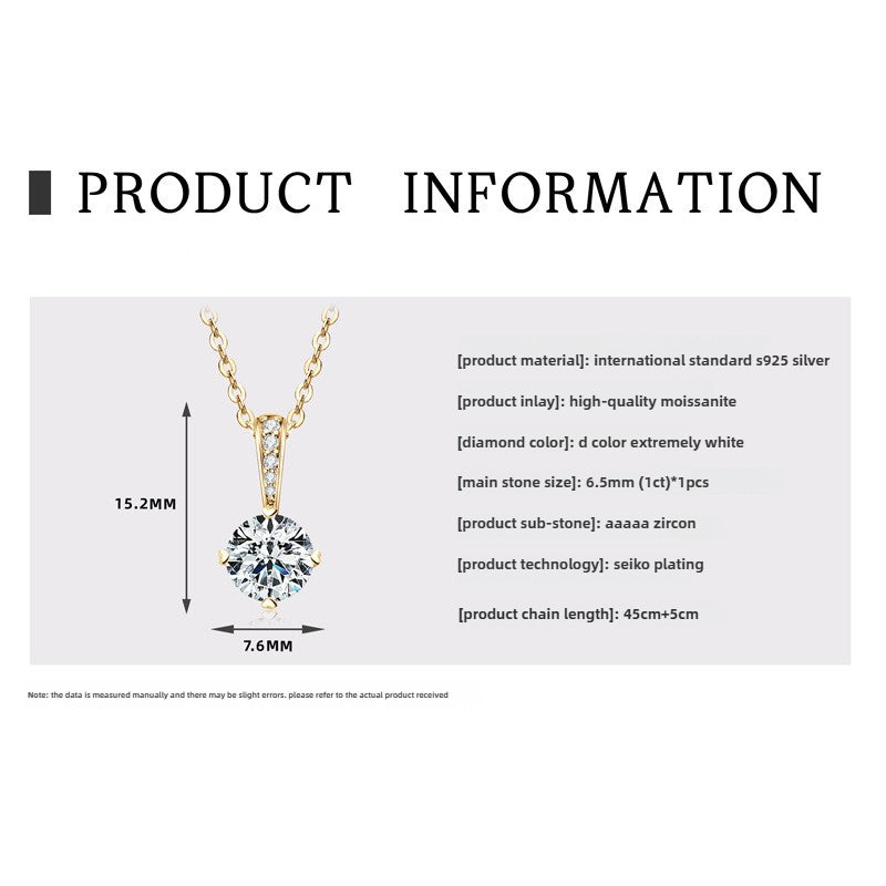 Fashion Ins Style Girls Silver Jewelry, Stylish Moissanite Pendant Necklace for Women with S925 Sterling Silver Gypsy Necklace.