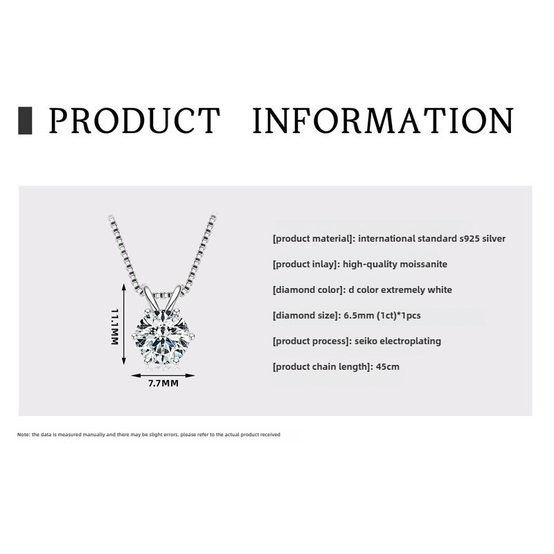 Fashion Ins Style Girls Silver Jewelry, Stylish Moissanite Pendant Necklace for Women with S925 Sterling Silver Gypsy Necklace.