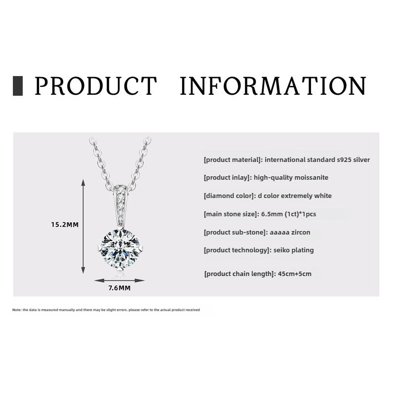 Fashion Ins Style Girls Silver Jewelry, Stylish Moissanite Pendant Necklace for Women with S925 Sterling Silver Gypsy Necklace.