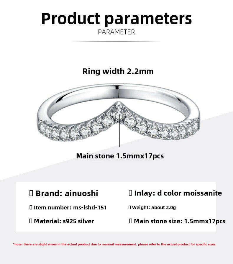 New Fashion Women's Silver Jewelry, Geometric V-inlaid Moissanite Ring S925 Silver-plated Women's Ring Band Statement Jewelry Size 4-10.